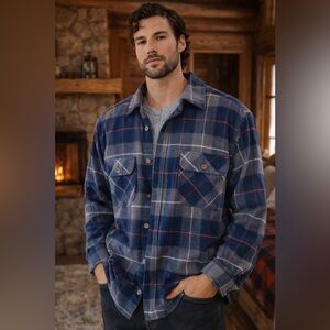 Jachs New York Blue Plaid Flannel Shirt Jacket XXL 100% Cotton [000213]